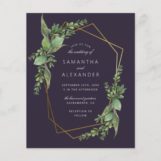 Budget Greenery Paars & Gold Geometric Wedding (Voorkant)