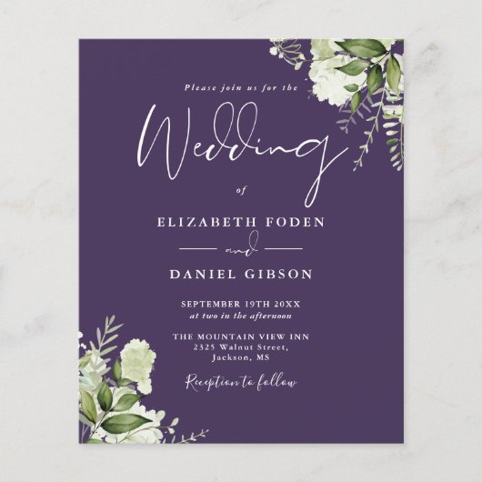 Budget Greenery Paarse Photo Wedding Invitation (Voorkant)