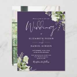 Budget Greenery Paarse Photo Wedding Invitation