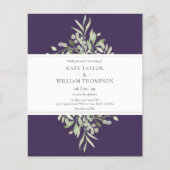 Budget Greenery Paarse Wedding Foto Uitnodiging (Voorkant)