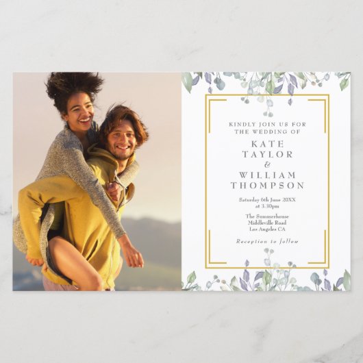 Budget Greenery Photo All-in-One Wedding Invite (Voorkant)