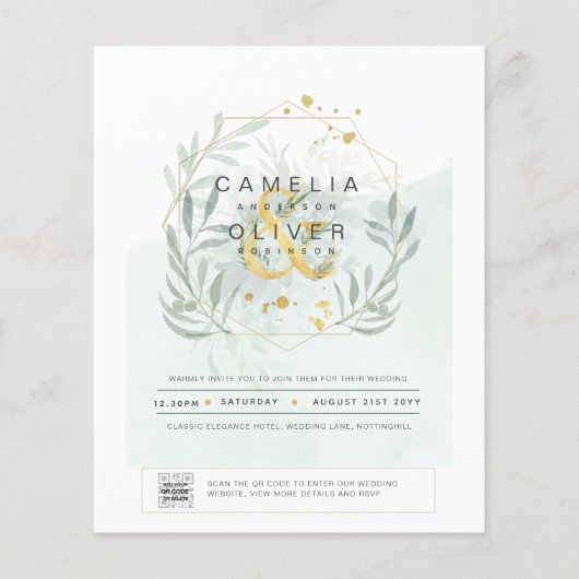 BUDGET Greenery PHOTO Weddenschap QR CODE Flyer (Voorkant)