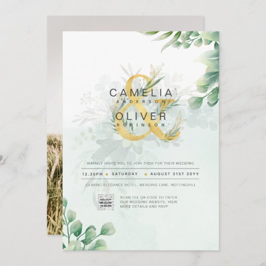 BUDGET Greenery PHOTO Weddenschap QR CODE Kaart (Voorkant / Achterkant)