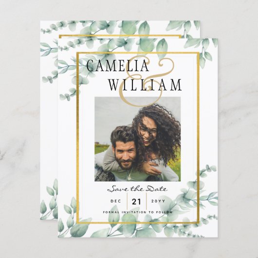 BUDGET Greenery PHOTO Wedding Save the Date QRcode (Voorkant / Achterkant)