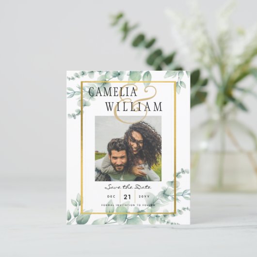 BUDGET Greenery PHOTO Wedding Save the Date QRcode (Staand voorkant)