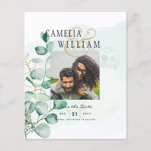 BUDGET Greenery PHOTO Wedding Save the Date QRcode Flyer (Voorkant)