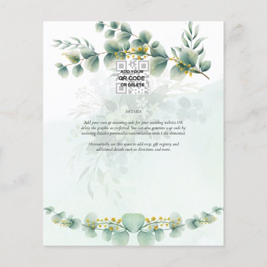 BUDGET Greenery PHOTO Wedding Save the Date QRcode Flyer (Achterkant)