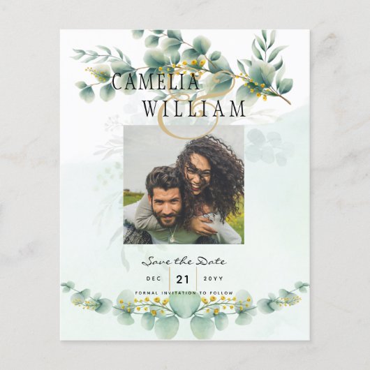 BUDGET Greenery PHOTO Wedding Save the Date QRcode Flyer (Voorkant)