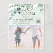 BUDGET Greenery PHOTO Wedding Save the Date QRcode Flyer (Voorkant)