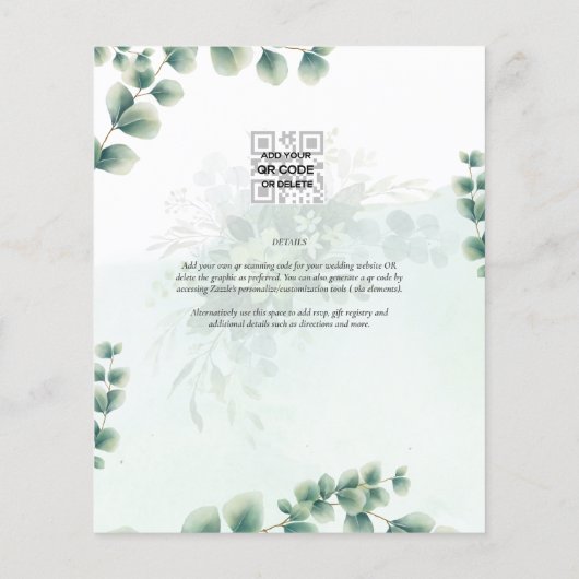 BUDGET Greenery PHOTO Wedding Save the Date QRcode Flyer (Achterkant)
