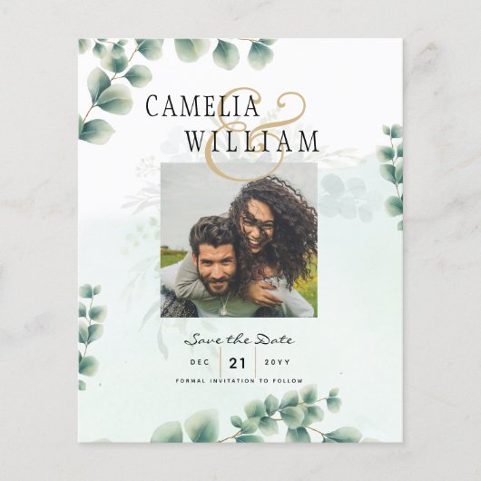 BUDGET Greenery PHOTO Wedding Save the Date QRcode Flyer (Voorkant)