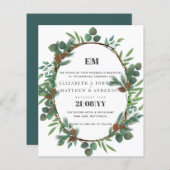 Budget Greenery Pine Cone Wedding Invite (Voorkant / Achterkant)