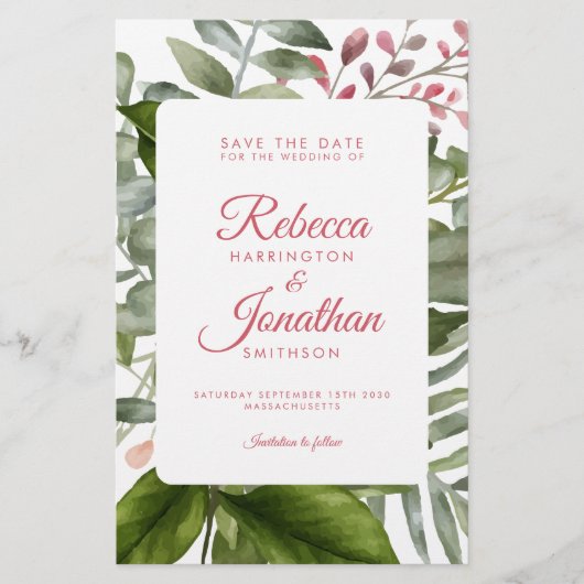 Budget Greenery Pink Foliage Wedding Uitnodiging Flyer (Voorkant)