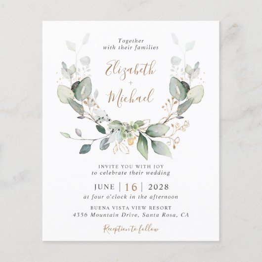 Budget Greenery QR Code Wedding Uitnodiging (Voorkant)