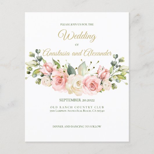 Budget/Greenery/Rozen - Wedding Invitation. Flyer (Voorkant)