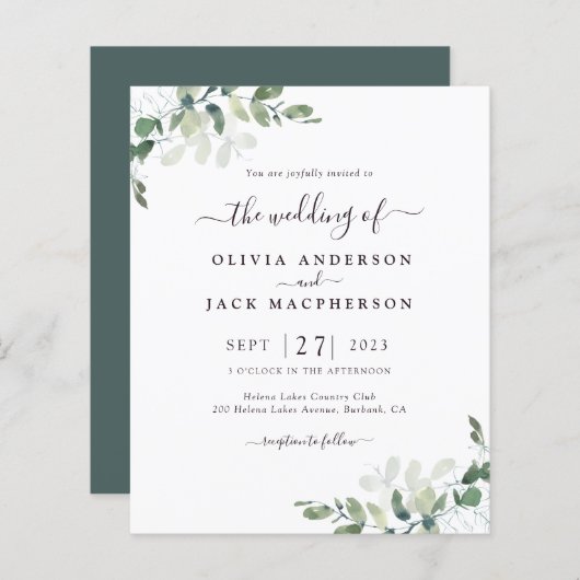 BUDGET Greenery Rustic Wedding Invitation (Voorkant / Achterkant)