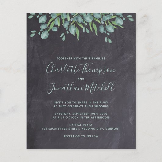 Budget Greenery Rustic Wedding Uitnodiging (Voorkant)