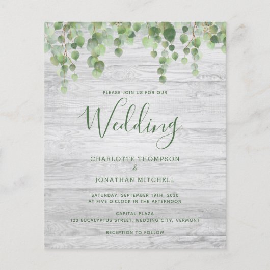 Budget Greenery Rustic Wedding Uitnodiging (Voorkant)