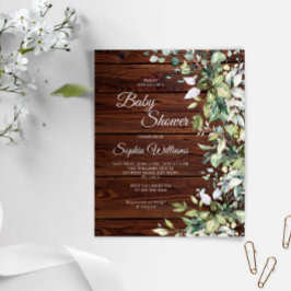 Budget Greenery Rustic Wood Baby shower Uitnodigin
