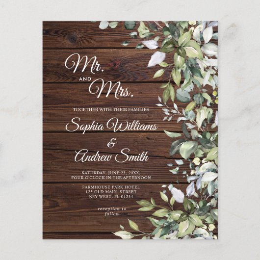 Budget Greenery Rustic Wood Wedding Uitnodiging (Voorkant)