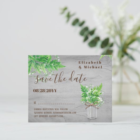 BUDGET Greenery Save Dates Ferns Monochromatic Gry (Staand voorkant)