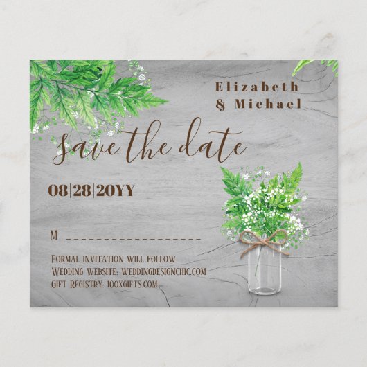 BUDGET Greenery Save Dates Ferns Monochromatic Gry (Voorkant)