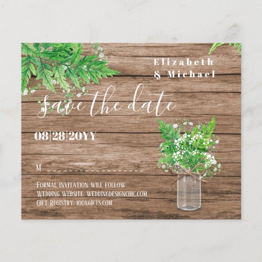 BUDGET Greenery Save Dates Ferns Rustic Wedding (Voorkant)