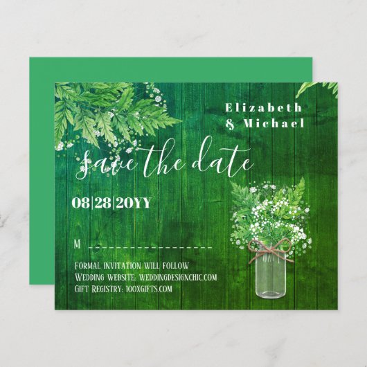 BUDGET Greenery Save Dates Monochromatic Grn (Voorkant / Achterkant)