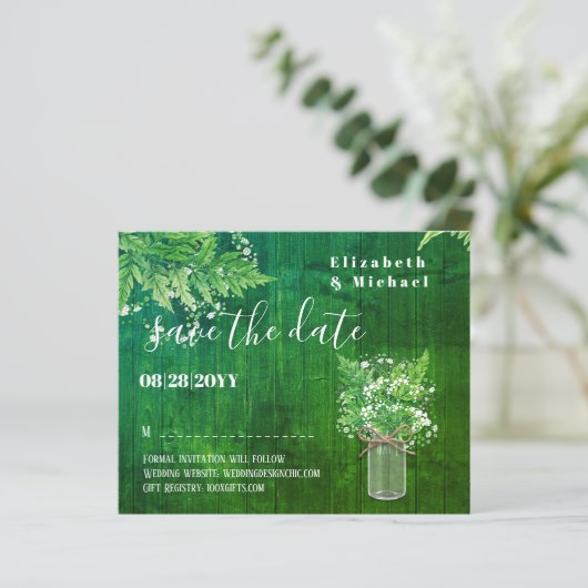 BUDGET Greenery Save Dates Monochromatic Grn (Staand voorkant)