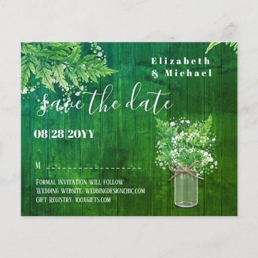 BUDGET Greenery Save Dates Monochromatic Grn (Voorkant)