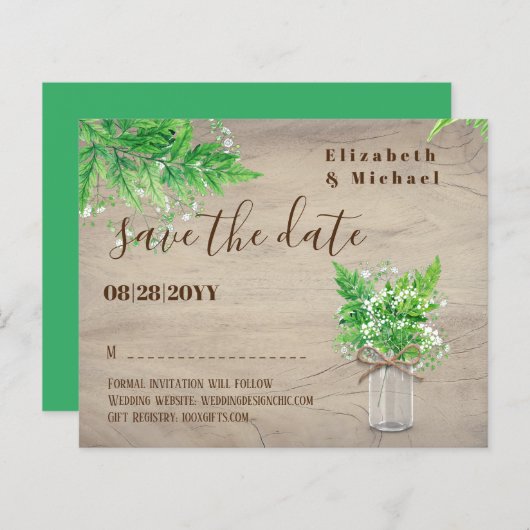 BUDGET Greenery Save Dates Monochromatic Grn (Voorkant / Achterkant)