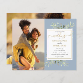 Budget Greenery Script Photo Wedding Invitation