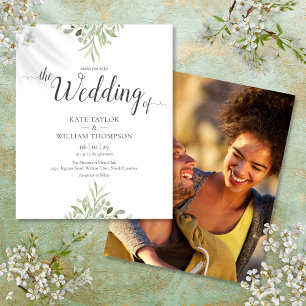 Budget Greenery Script Weduwen Foto Uitnodiging