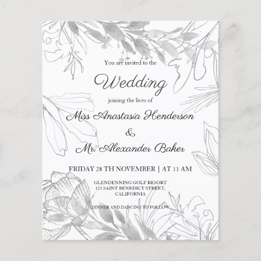 Budget/Greenery/Silver - Wedding Invitation. Flyer (Voorkant)