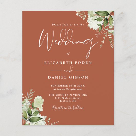 Budget Greenery Terracotta Wedding Uitnodiging (Voorkant)