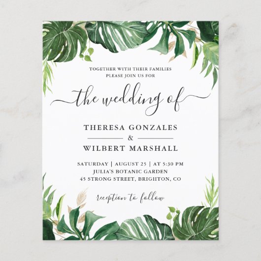 Budget Greenery Tropical Palm Leaf Wedding Invites (Voorkant)