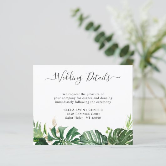 Budget Greenery Tropical Palm Wedding Details Kaar (Staand voorkant)