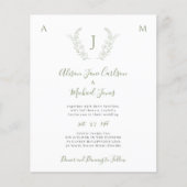 Budget greenery verlaat monogram bruiloft uitnodig flyer (Voorkant)