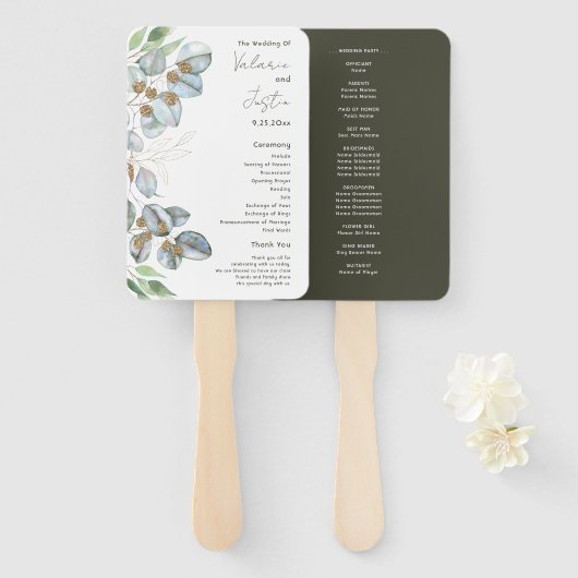 Budget Greenery Waterverf Eucalyptus Wedding Hand Handwaaier (Voorkant en achterkant)