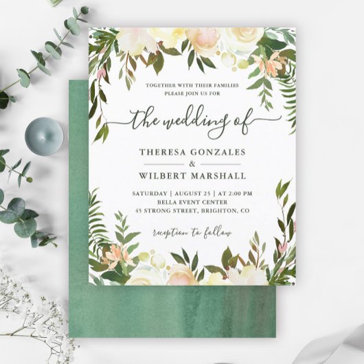 Budget Greenery Waterverf Floral Wedding Invites