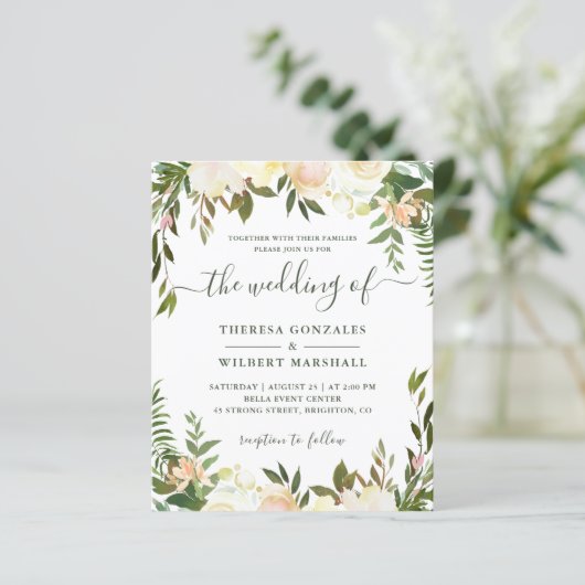 Budget Greenery Waterverf Floral Wedding Invites (Staand voorkant)
