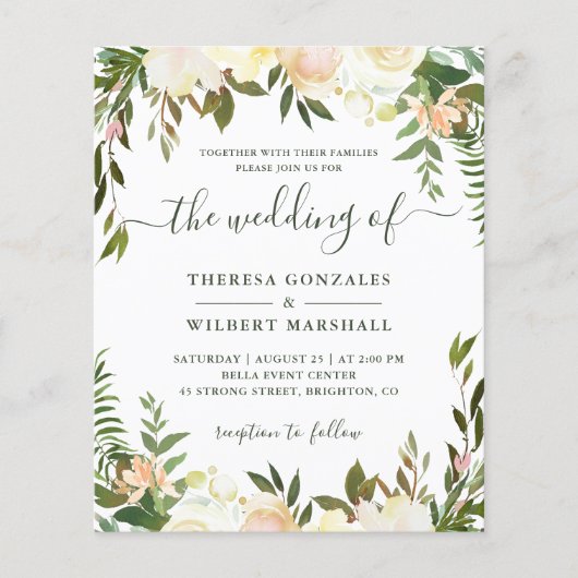 Budget Greenery Waterverf Floral Wedding Invites (Voorkant)