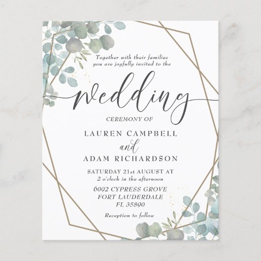 Budget Greenery Waterverf Wedding Invitation (Voorkant)