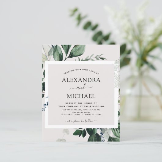 Budget Greenery Waterverf Wedding Invitations (Staand voorkant)