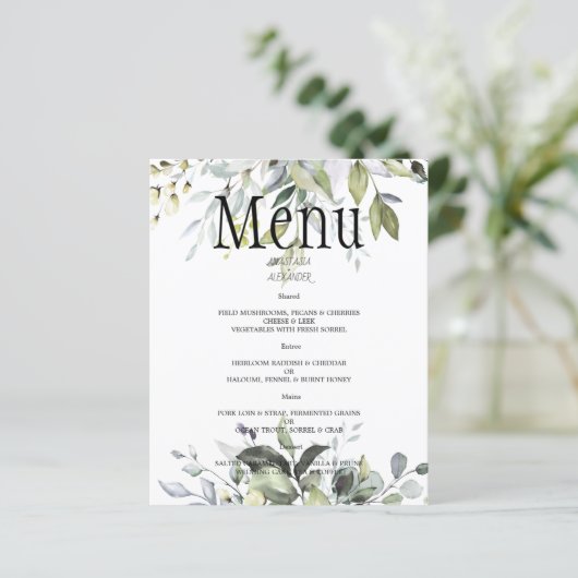 Budget Greenery Waterverf WEDDING MENU. (Staand voorkant)