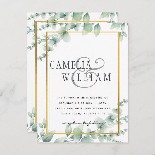 BUDGET Greenery Weddenschap QR CODE RSVP Briefkaart (Voorkant / Achterkant)