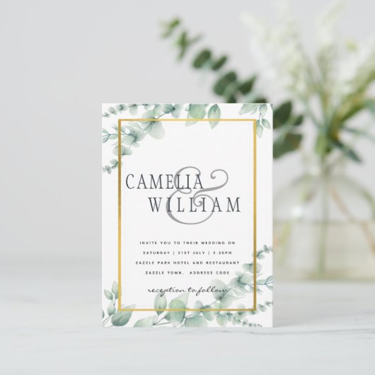 BUDGET Greenery Weddenschap QR CODE RSVP Briefkaart (Staand voorkant)