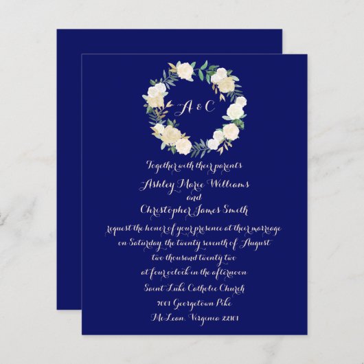 Budget Greenery Wedding Invitation Gold Botanical (Voorkant / Achterkant)