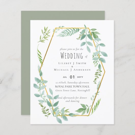 Budget Greenery Wedding Invite (Voorkant / Achterkant)