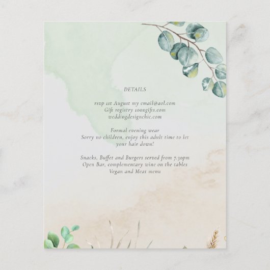 Budget Greenery Wedding RecEPING Evening Invite Flyer (Achterkant)